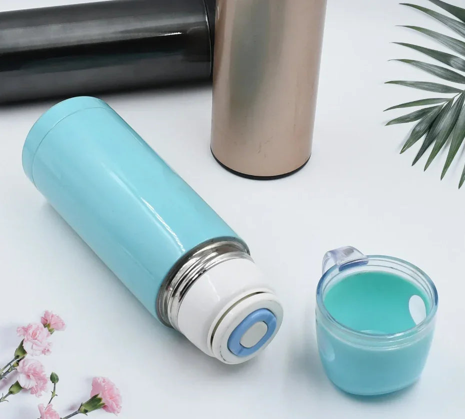 Stainless Steel Vacuum Bottle with Cup Lid Thermos for Hot Cold Drinks Travel Use 1 Pc